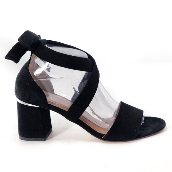 LEWIT Black Suede Wrap Around Tie Lace Up Block Heel Sandals - Picture 5 of 10